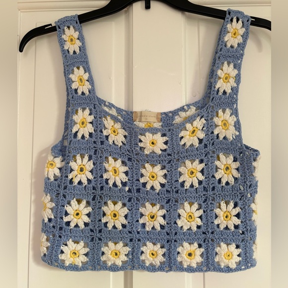 Altar'd State Tops - Altar’d State Crochet Tank Top Sleeveless Blue White Flowers Cottagecore M